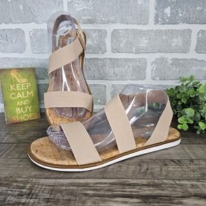 Steve Madden Cork‎ Footbed Elastic Strappy Sandals Nude Beige Women's 9 Pull On